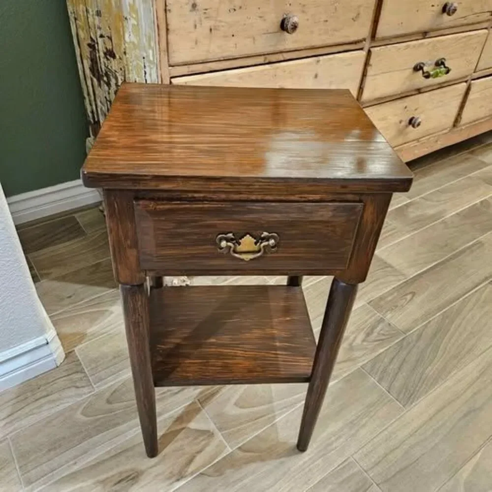 Vintage Wood Side Table with Drawer